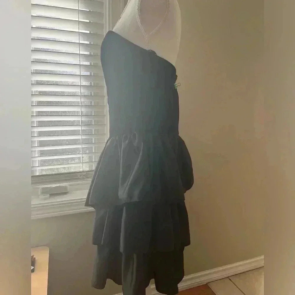 [EU40/US:8]Vintage Dorothy Perkins Strapless Black Velvet  Dress Peplum Tiered - Picture 3 of 12